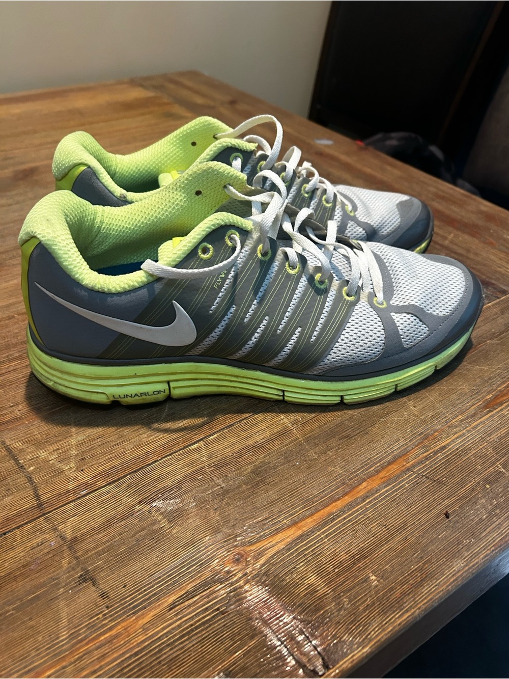 Nike Men’s Gray and Neon Green Athletic Running Shoes